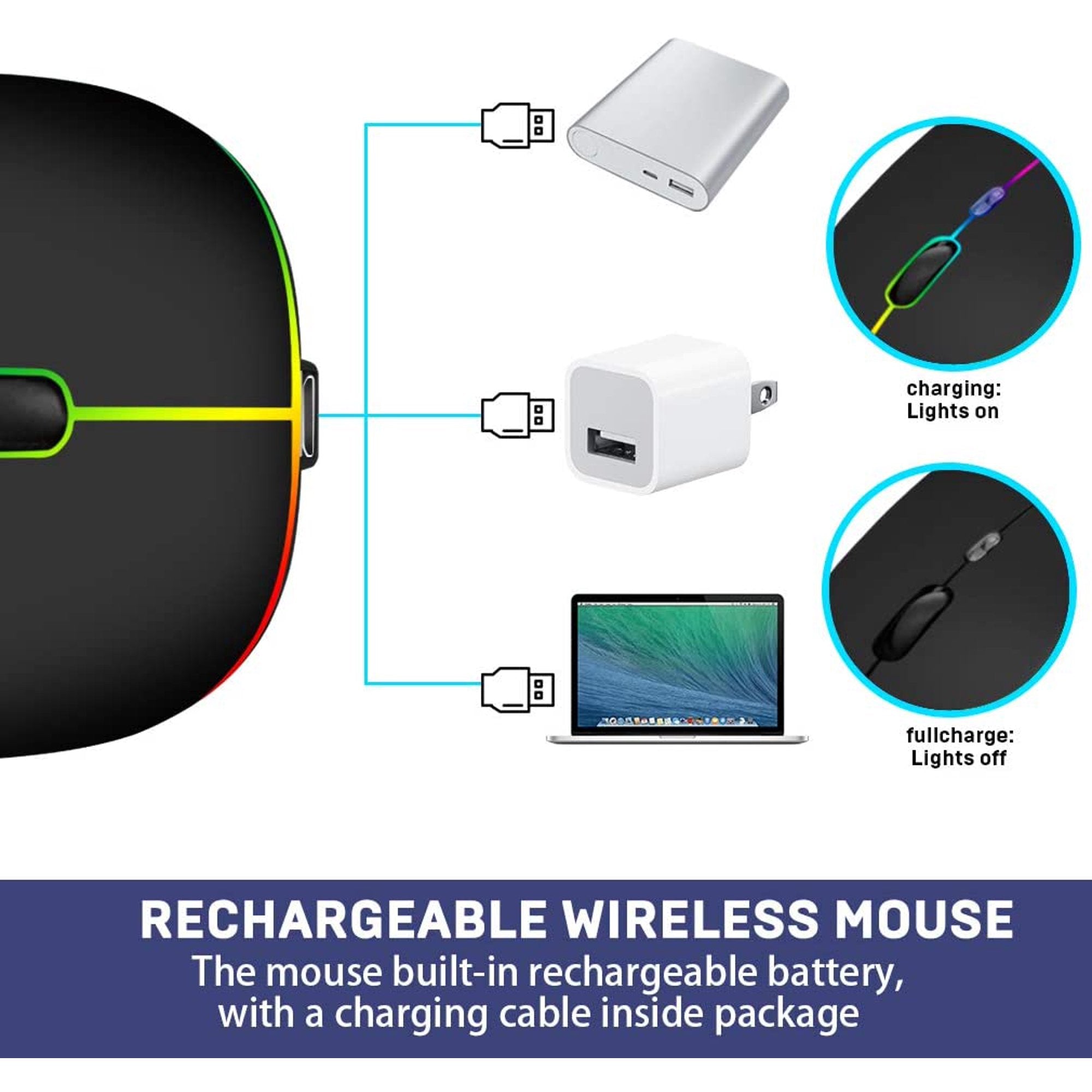 HP W10 Slim Mouse – Wireless, Bluetooth, RGB lighting, and rechargeable design.