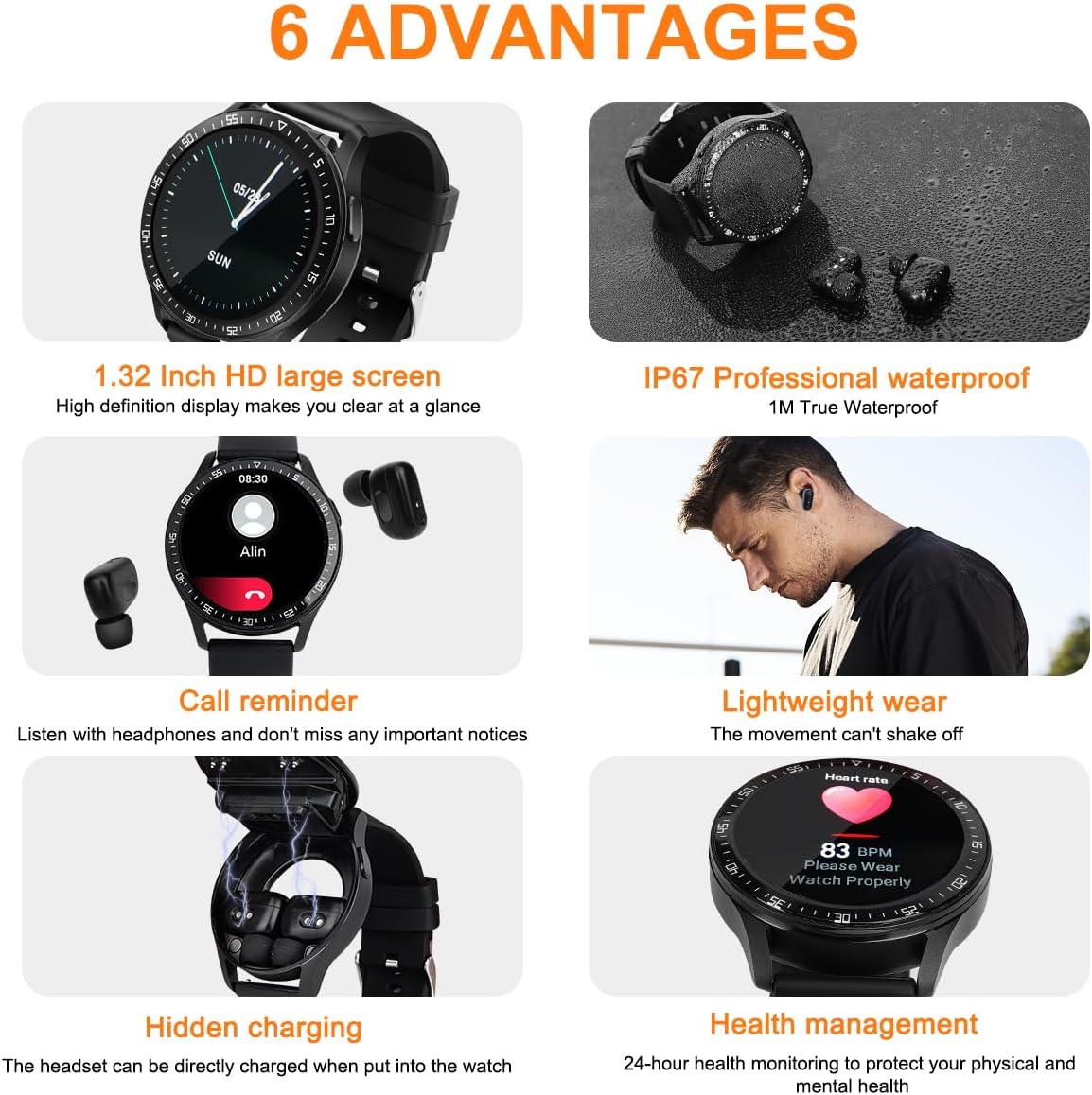 X7 Smart Watch with built-in earbuds, fitness tracking, heart rate, and sleep monitoring.
