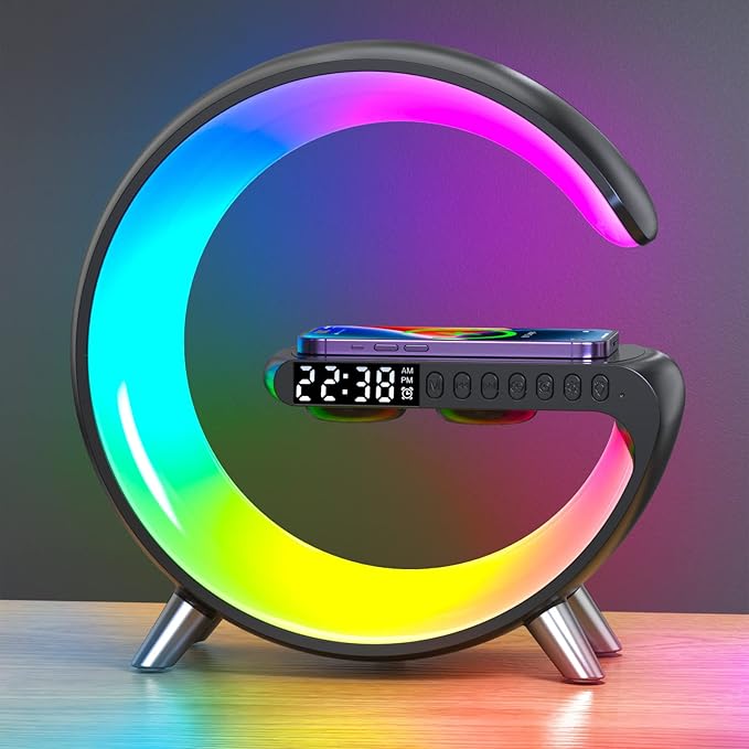 KDRL Bluetooth Speaker with Wireless Charger, RGB Lamp, Clock & App Control