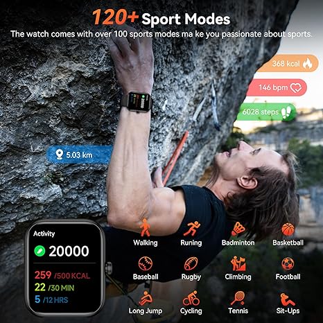 Smartwatch with Alexa, 1.83" HD display, fitness tracking, calls, 120+ sports modes, waterproof.